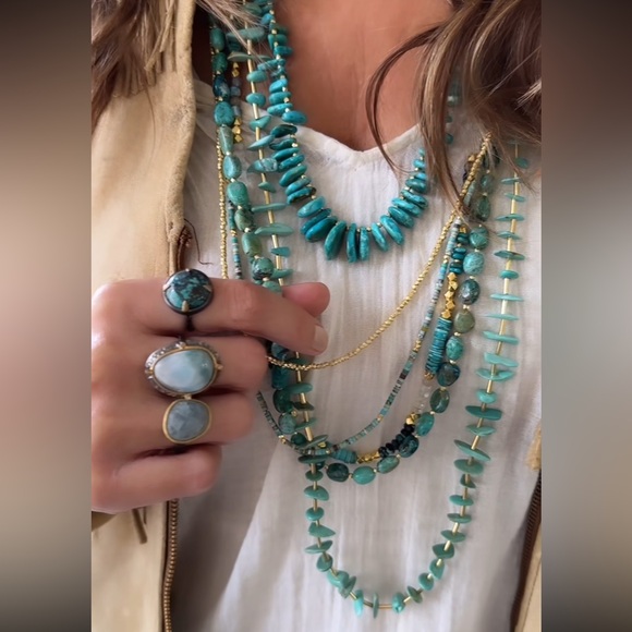 Chan Luu NWT $615 Turquoise Nugget Mix Sky Necklace 18K GP ~ GORGEOUS! - Picture 9 of 10